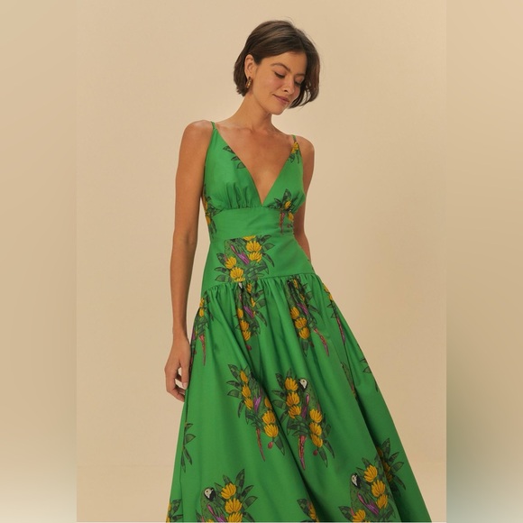 Farm RIO Floral Maracanã Green Dress S XL 100% cotton new - Picture 2 of 15